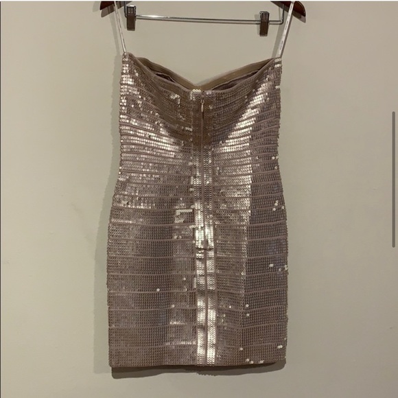 Herve Leger Nazik Sequin Bandage Dress, Bare Combo - Picture 5 of 16